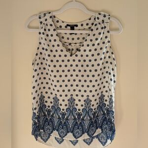 Forever 21 Boho Paisley Border Print Sleeveless Blouse | Blue White | Size S